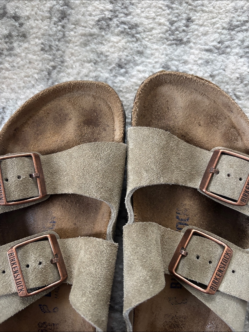 Birkenstock Arizona Two-Strap Sandals in Taupe Suede with Copper Buckles - Picture 6 of 6